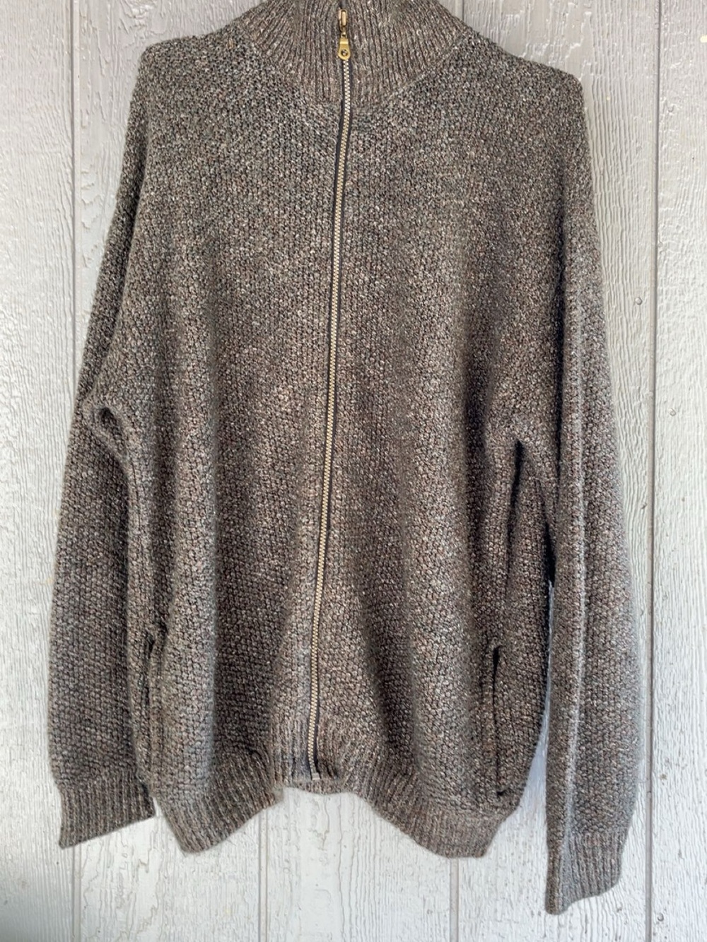 Alps Vintage Men's Full-Zip Brown Knit Sweater XL